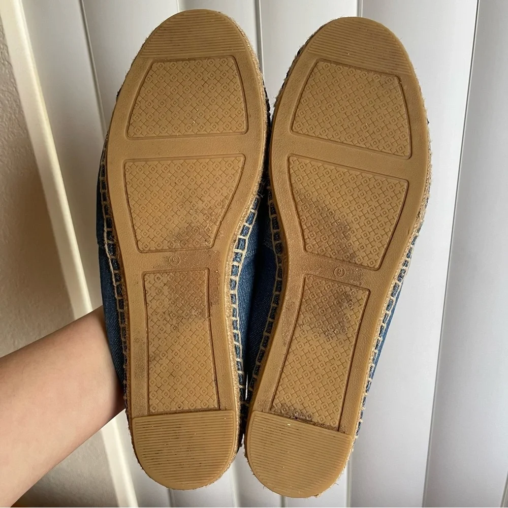 Tory Burch Color Block Espadrille Flats Denim Chambray/Navy Size 9 - Picture 10 of 16